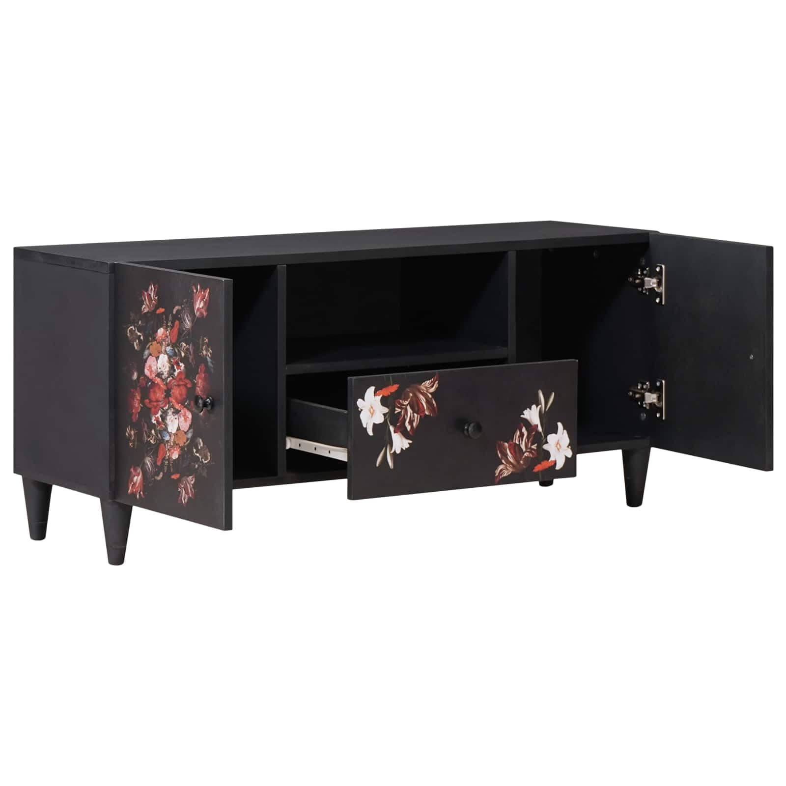 Gabinete de almacenamiento multimedia madera mango macizo 105 x 33,5 x 46