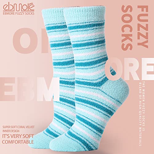 Image of EBMORE Fuzzy Socks for Women, Thick Cozy Warm Fluffy for Winter | Ultra Soft Plush Fleece Lining, Stretch Cuff, Comfy Heel & Toe, for Home & Sleep, Gifts Cabin Slipper Socks, 5 Pairs