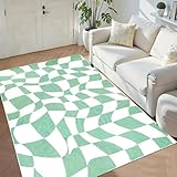 USTIDE Grüner karierter Teppich für Mädchenzimmer, Schlafzimmer, Wohnzimmer, Kinderzimmer, Jugendwohnheim, 120 x 180 cm