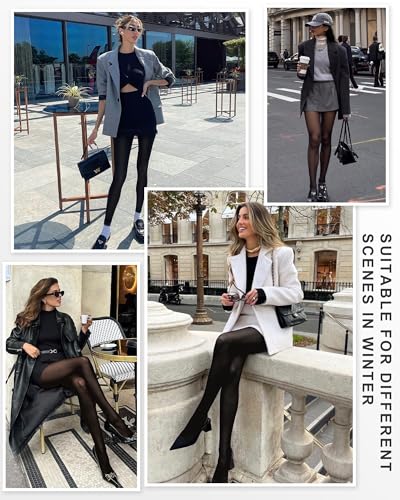 Image of HONGTEYA 2 Pairs Fleece Lined Tights Women - Warm Sheer Pantyhose Fake Translucent Tights Winter Thermal Leggings