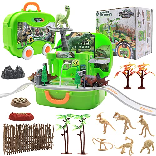 Bdwing Juguetes de Dinosaurios con Actividades, Juguete de Vehículos de Dinosaurios con Mini Figuras de Dinosaurios,Realista de Juego para Crear un Mundo Jurásico, Regalo 3 4 5 6 7 8 9 Niños Cover