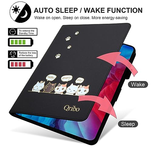 Qribo iPad 9世代 ケース iPad air3 ケース iPad Pro 10.5 ケース シンプルなのに可愛いデザイン エンボス加工猫柄 うれしい気持ち 10.2インチ対応 iPad 9/8/7 ケース iPad 10.2 ケース 複数の視野角 スリムフィット iPad 10.2 2019/2020/2021 モデル タブレットケース iPad air 第3世代 ケース 保護カバー 防水 の耐久性 滑り防止 美しい 贈り物 友達 - 黒