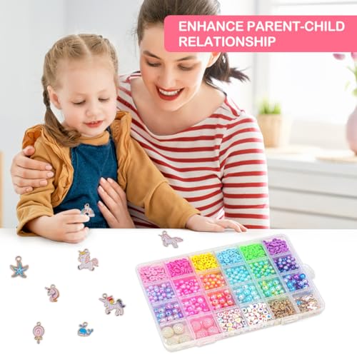 Image of SANNIDHI Bracelet Making Kit for Kids Clay Beads Set Unicorn Charm Gradient Color Bead for Jewelry Making with Crystal Lines and Scissors DIY Beading Crafts, Multicolor