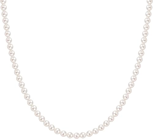 EAMTI Freshwater Cultured Pearl Necklace for Women, 5-5.5mm Classic Pearl Strand Choker, Dainty Beaded Necklace 16 Inch Trendy