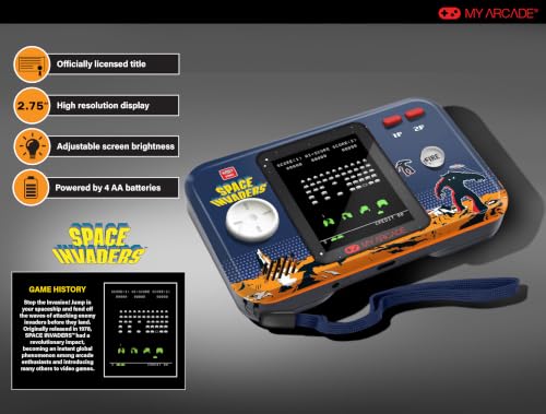 Image of My Arcade Space Invaders Pocket Player Pro: Portable Gaming, 2.8 inch Screen