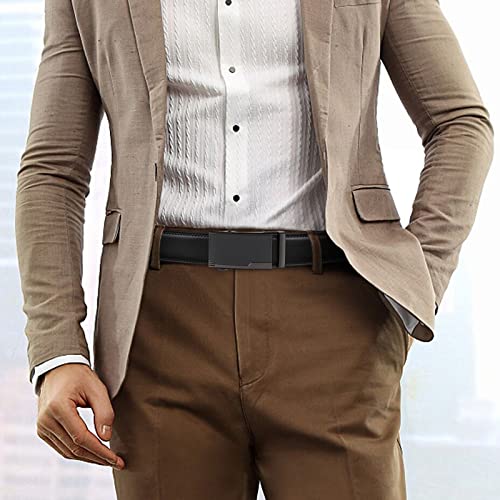 SENDEFN Men's Leather Belt Automatic Ratchet Buckle Slide Belt for Dress Casual Trim to Fit with Gift Box - image 5