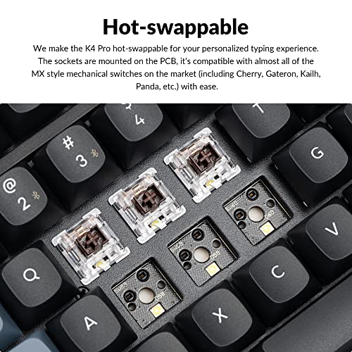Image of Keychron K4 Pro 96% Custom Wireless Mechanical Keyboard with Hot-Swappable K Pro Brown Switch, QMK /VIA Programmable Macro Bluetooth /Wired Keyboard White LED Backlit for Mac Windows Linux - Black