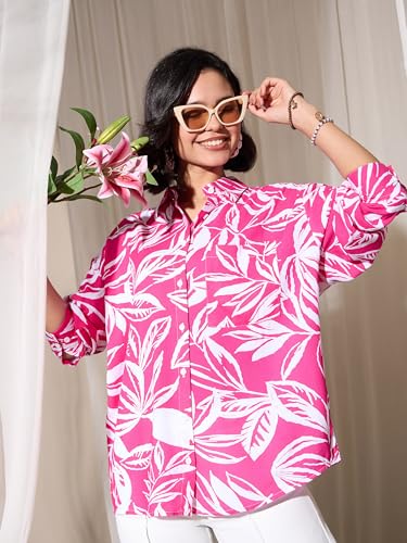 Image of barcino Fuchsia Tropical Floral Oversized Shirt