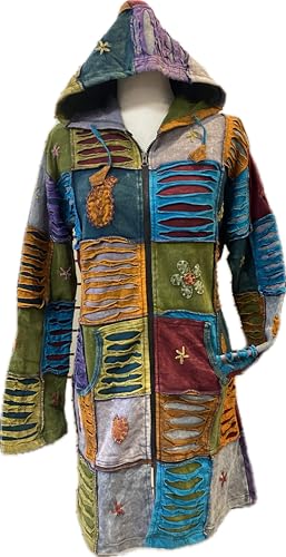 Karma Handicrafts Hippie Boho Winter Cotton Patchwork Embroidered Jacket Hoodie Retro Coat Nepal J52