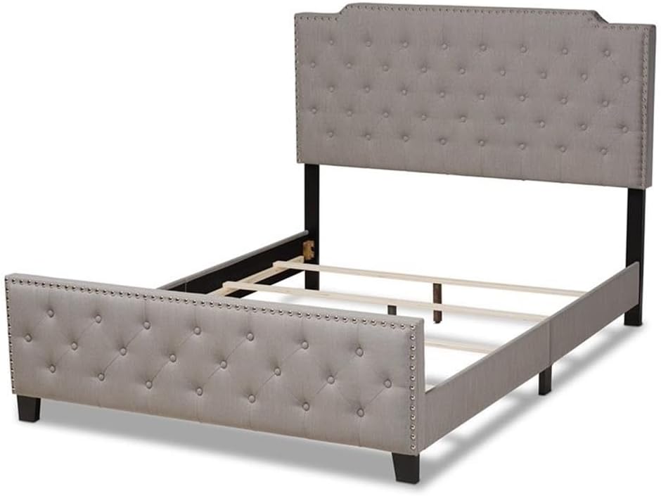 Baxton Studio Marion Modern Transitional Grey Fabric Upholstered Button Tufted Queen Size Panel Bed