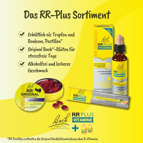 Bach Bachblüten RR Plus Tropfen mit Vitamine B5 + B12, 20ml I Bachblütenmischung, ohne Alkohol I ehemals Rescue