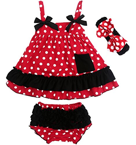 Jubileens 2 PCS Baby Toddlers Infant Girls Cotton Cute Dress+ Underpants Outfit Sets (M(6-18 Months), Red Dot)