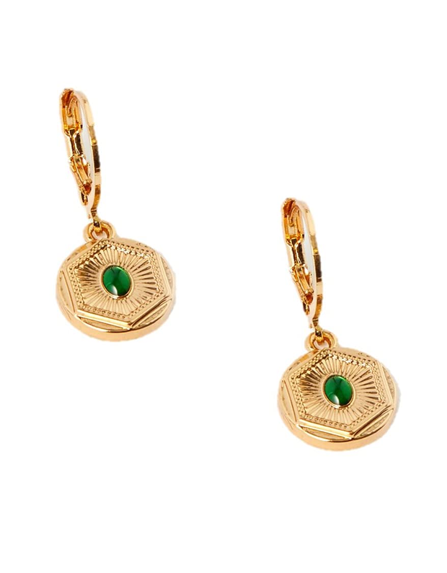 Accessorize London Reconnected Mini Coin Gem Hoops|One Size, GREEN (MN-28103030001)