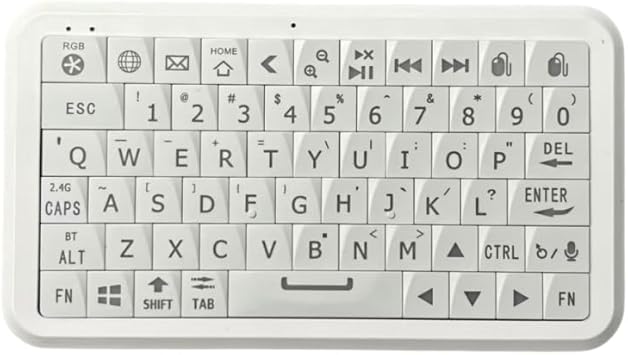 Mini Keyboard with Bluetooth 5.0/2.4G Dual Mode, Gyroscopic Motion Mouse, 64 Keys, RGB Backlight Options, Rechargeable Battery, Type-C Win/iOS/Android/(White)