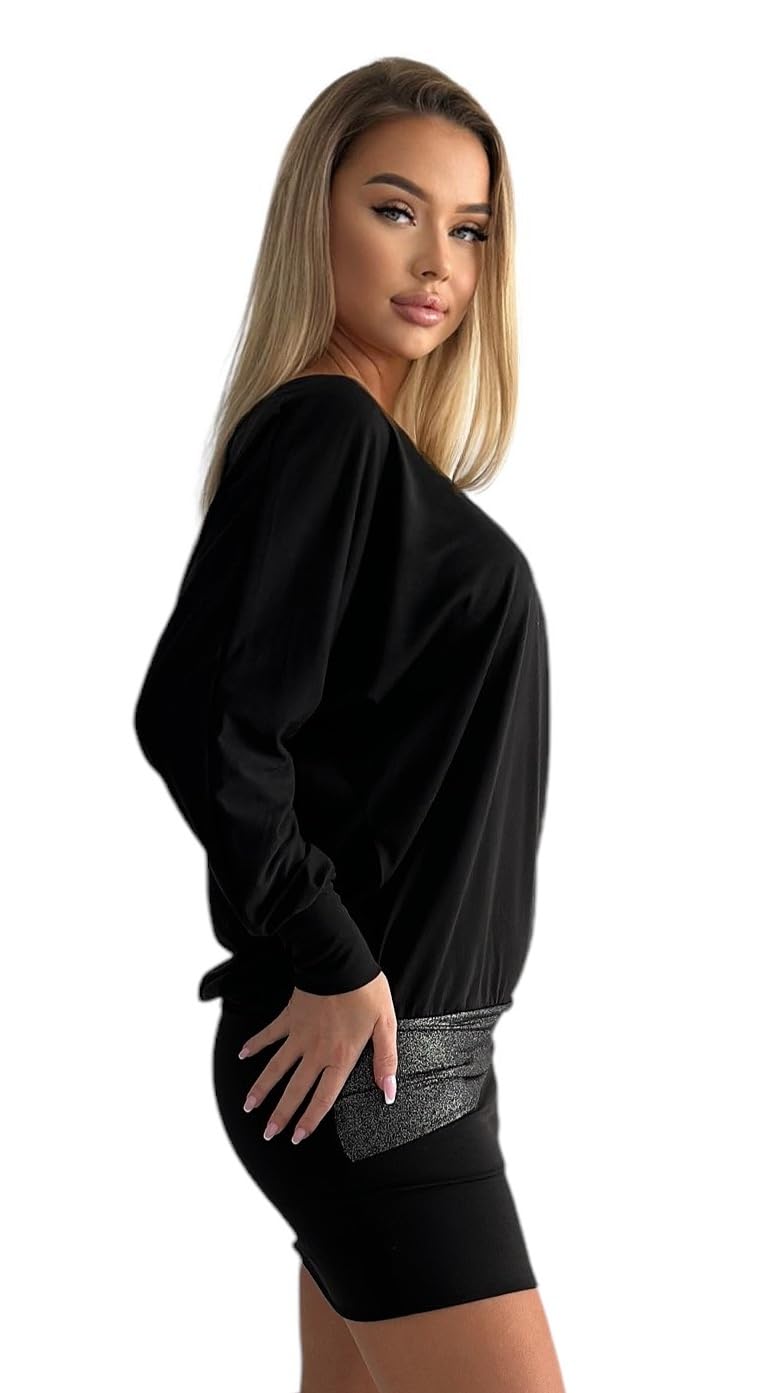 Mississhop Damen Minikleid festlich Glitzer Kleid Pulli Tunika S M L XL XXL
