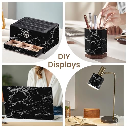 practicalWs Glossy Marble Wall Paper Granite Black/Grey Kitchen Countertop Cabinet Furniture Refurbishment Removable Wallpaper Peel and Stick Vinyl Roll 17.7" x 196.8"