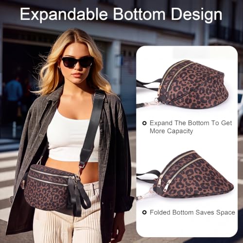 Image of Bum Bags for Women Checkered Crossbody Bag Large Nylon Belt Purse Fanny Packs, Bonus with a Extra Strap