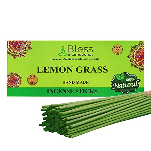 Bless-Lemon-Grass-Incense-Sticks 100%-Natural-Handmade-Hand-Dipped-Incense-Sticks Organic-Chemicals-Free For-Purification-Relaxation-Positivity-Yoga-Meditation The-Best-Woods-Scent (100 Sticks(150Gm)) #TOP10