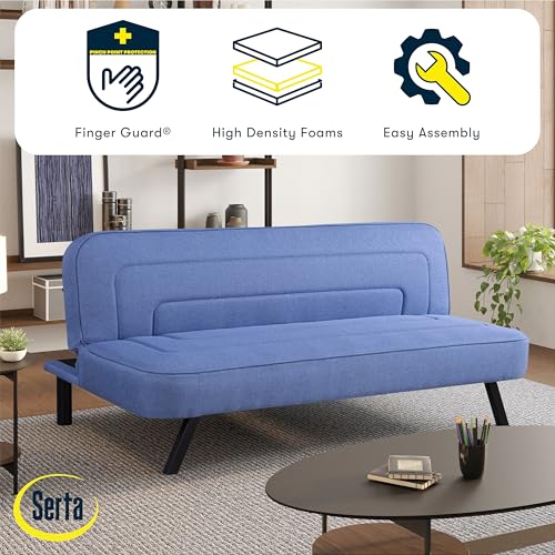 Serta Fairwood 66.1" Convertible Futon Sofa, Short Twin Size, Modern Boho, Dream Coil Comfort, Fingerguard Pinch Point Protection, Soft Woven Polyester Fabric, Blue - Image 5