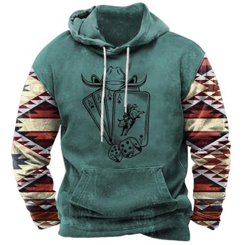 LOAIHA Mens Cowboy Hoodie Sweatshirt Long Sleeve Drawstring Pullover Fall Winter Vintage Western Tribal Print Country Hoodies