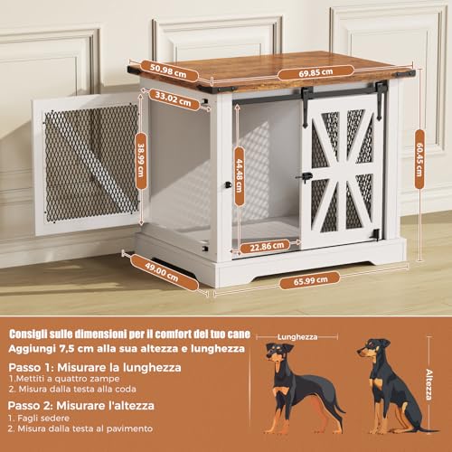 Hundekäfig, 73 cm Hundebox, Dreitüriger Hundekäfig für zu Hause, Schiebetür, Modernes Holz-Hundehäuschen, Kleine Hunde und Welpen, Verstärktes Design, 73x51x60 cm, Weiß