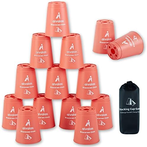 Aivalas Sport Stacking Cups Set, 12PCS Quick Stack Cups Training Games Challenge Competition for Kids Adults Travel Party Games(Orange)