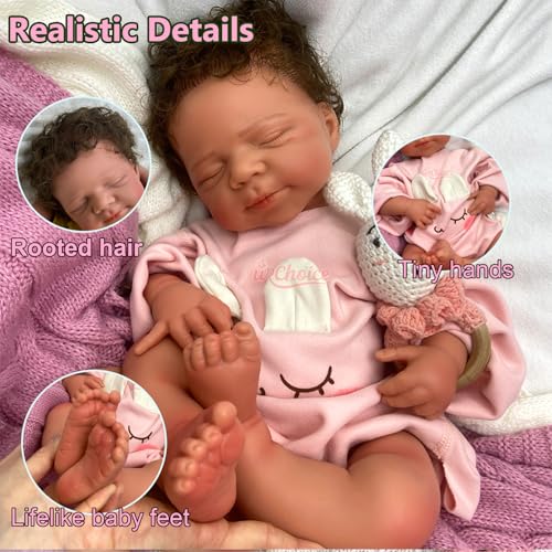 Muñeca bebé realista silicona 48 cm con cabello rizado miniatura 2
