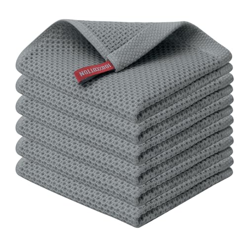 Kitinjoy 100% Cotton Kitchen Dish Cloths (12 X 12 Inches, Grey),6 Pack Waffle Weave Ultra Soft Absorbent Dish Towels for Drying Dishes Quick Drying Kitchen Towels Dish Rags