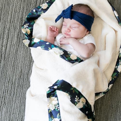 SARANONI Receiving Blankets for Babies | Ultra-Soft Lush and Boutique Quality Baby Blanket | Satin Border Rose Blossom - 40\"x30\"