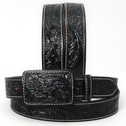 American Darling Beautifully Hand Tooled Black Genuine Leather Belt Men and Women Western with Removable Buckle4