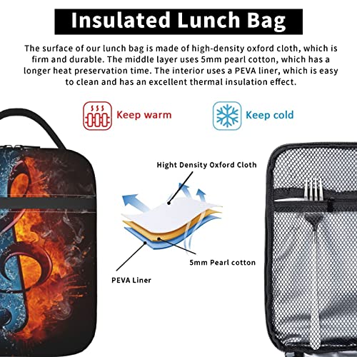Kiuloam Insulated Lunch Box Fire Water Music Clef Reusable Lunch Bag With Shoulder Strap For Women/Men/Girls/Boys Lunchbox Meal Tote Bag #TOP4