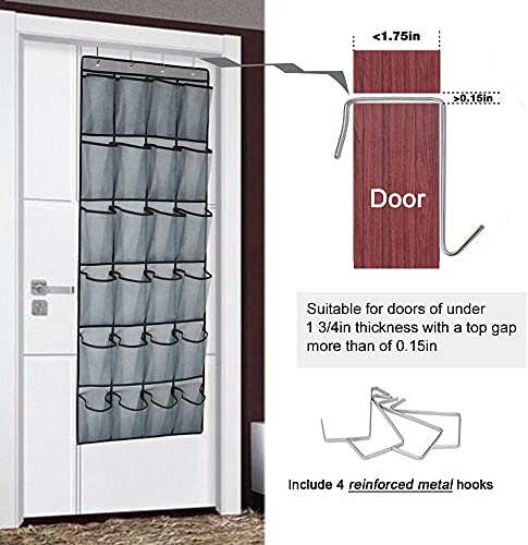 Over The Door Hanging Shoe Organizer 24 Extra Large Mesh Pockets Hanging Shoe Rack Holders For Closet Storage Men Sneakers,High Heeled Shoes,Double Stitching With 4 Metal Hooks,Gray 65.4"X23.6" #TOP6