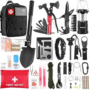 Survival Kit and First Aid kit, 160 Pcs Emergency Supplies Camping Accessories with Upgraded Molle Bag, Gifts for Men and Women Outdoor Adventure Camping Hiking Hunting