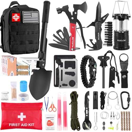 Survival Kit and First Aid kit, 160 Pcs Emergency Supplies Camping Accessories with Upgraded Molle Bag, Gifts for Men and Women Outdoor Adventure Camping Hiking Hunting
