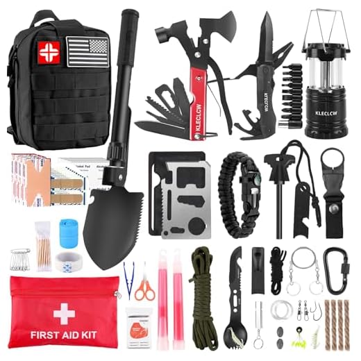 Survival Kit and First Aid kit, 160 Pcs Emergency Supplies Camping Accessories with Upgraded Molle Bag, Including Hatchet Shovel Pliers Lantern, Gifts for Men Outdoor Adventure Camping Hiking Hunting