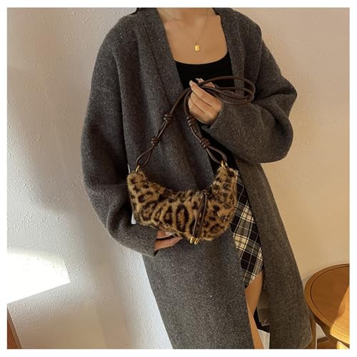 Leopard Fluffy Sling Dumpling Bag Cheetah Print Fuzzy Furry Shoulder Crossbody Crescent Bag Leopard Plush Horn Bag2