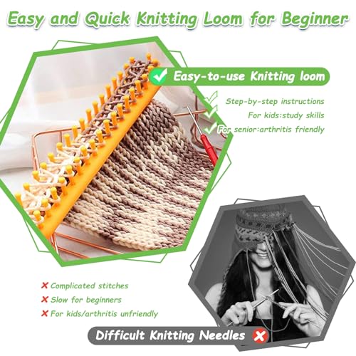 Image of Katech 3 pcs Rectangle Knitting Looms Kit Sparse Pegs Loom Knitter Different Sizes Colorful Plastic Weaving Looms Set DIY Yarn Weaving Kits with a Crochet Hook and Needle (Color is Random)