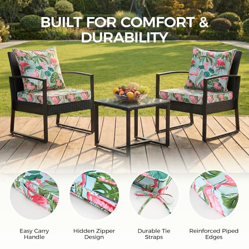 Image of UNIKOME 24 inchx24 inchx4 inch Outdoor Chair Cushions Set - Waterproof Patio Cushions for Outdoor Furniture with Removable Cover, Ties & Handle, Deep Seat Patio Cushions for Sofa Couch - Flamingos