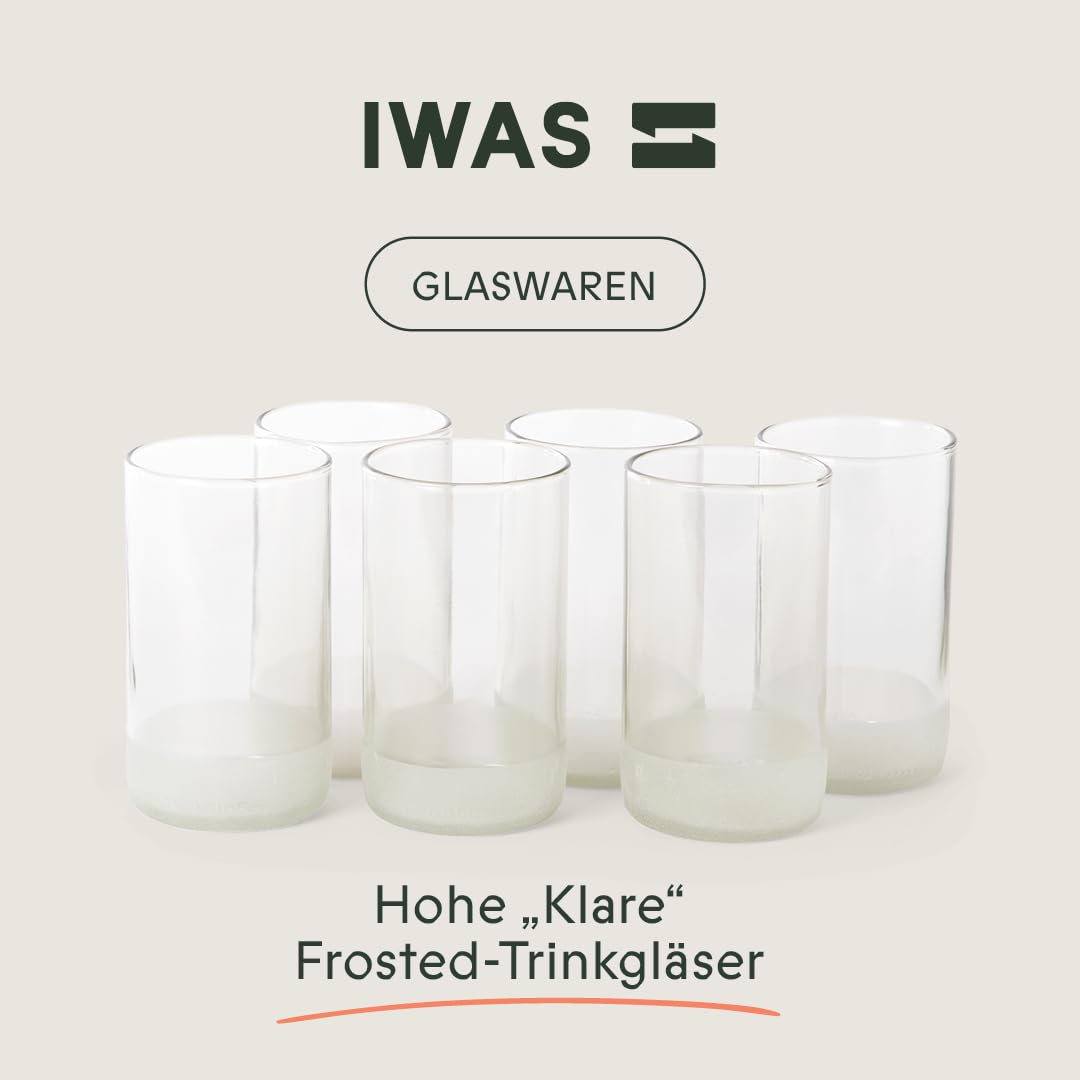 IWAS Upcycled Hohe Klare Trinkgläser | 350 Ml | 12 Oz | (6Er-Set) | Becher Aus Recyceltem Glas, Perfekt Für Cocktails