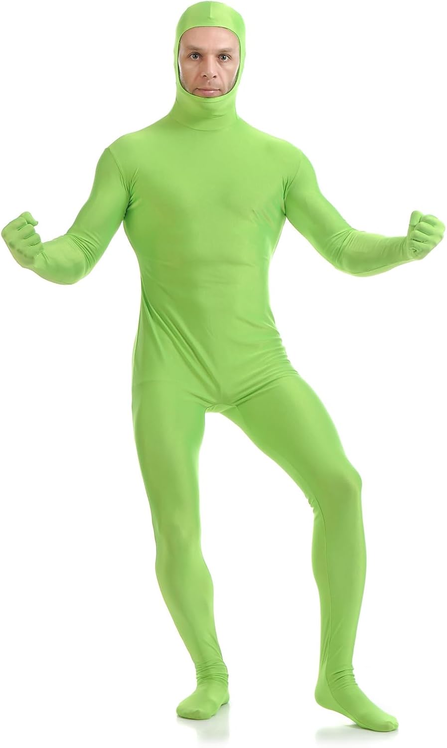 Boys' Men's Full Body Open Face Unitard Mask Green Spandex Zentai Party Diy Second Skin Costume Bodysuit, Grass-Green, 3XL/195-200cm