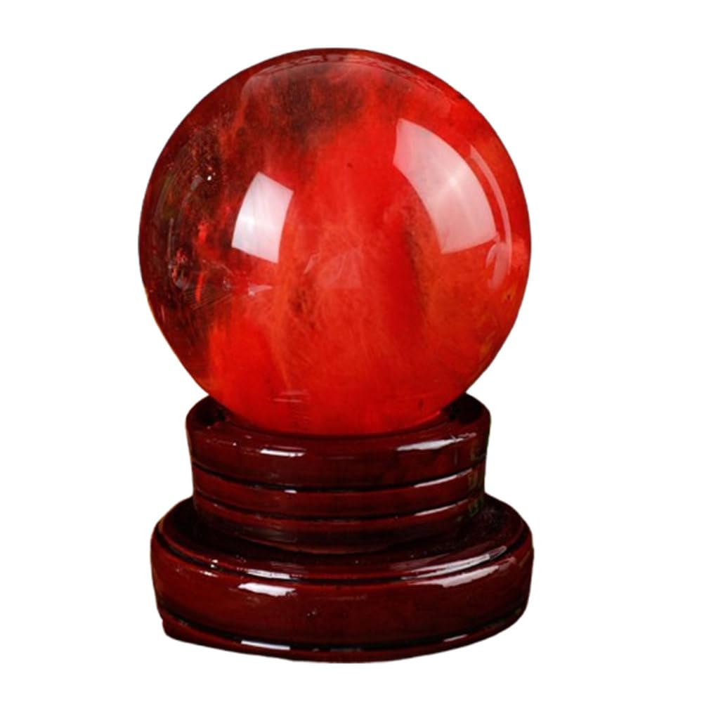 AUOQKQUT Red Crystal Ball Smelting Stone Ball Home Decoration Melting Quartz Crystal Gemstone for Divination Fengshui,10cm/3.9in