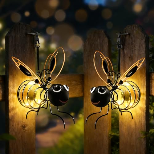 SKIKHN Bienen Deko Solarleuchte 2er-Pack Hängende Bienen-Solarlichter für Außen Clip-on Bienen Solarlampen Wetterfest LED Solarlampe für Innen Draußen Deko Solarlampen für Garten Terrasse Balkon