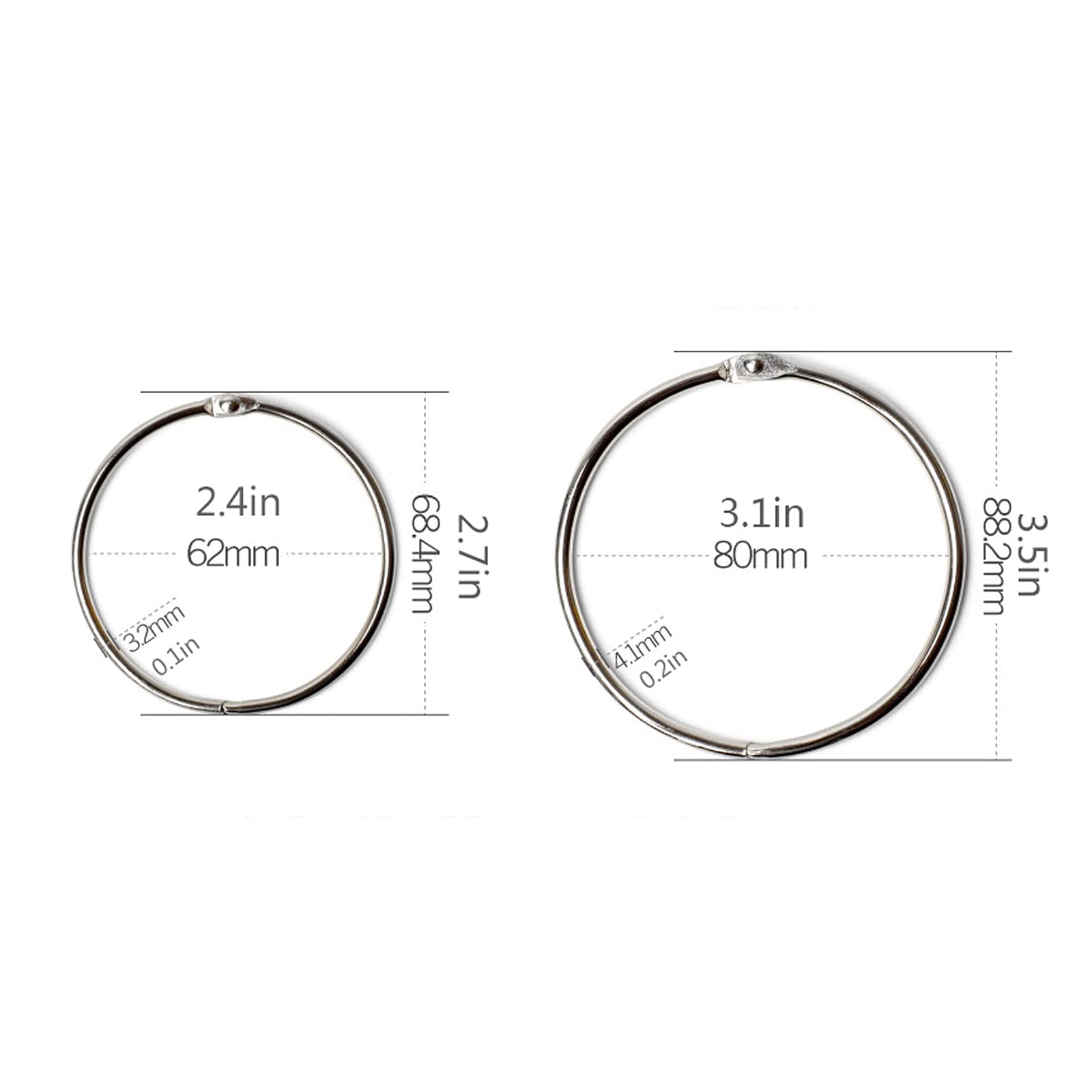 Anelli per tendaggi 20 pezzi Anello per tenda da doccia grande Drappo in metallo Anelli con occhielli scorrevoli Anello per tendaggi apribile Adatto per asta per tende (Argento)