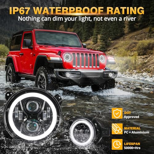 Image of Auxbeam 2024 Upgraded 9 Inch LED Round + 4 Inch Fog Lights for 2018-2023 Jeep Wrangler JL JLU Sport Sahara Rubicon Gladiator JT With DRL & Turn Signal, High /Low Beam, DOT Approved