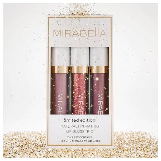 Mirabella Trio De Gloss Labial Mirabella, Pacote Com 3 Unidades - Altamente Pigmentado, Brilhante E Não Pegajoso, Lanolina Hidratante Grau Médico Para Lábios Rachados, Conjunto Tons Femininos