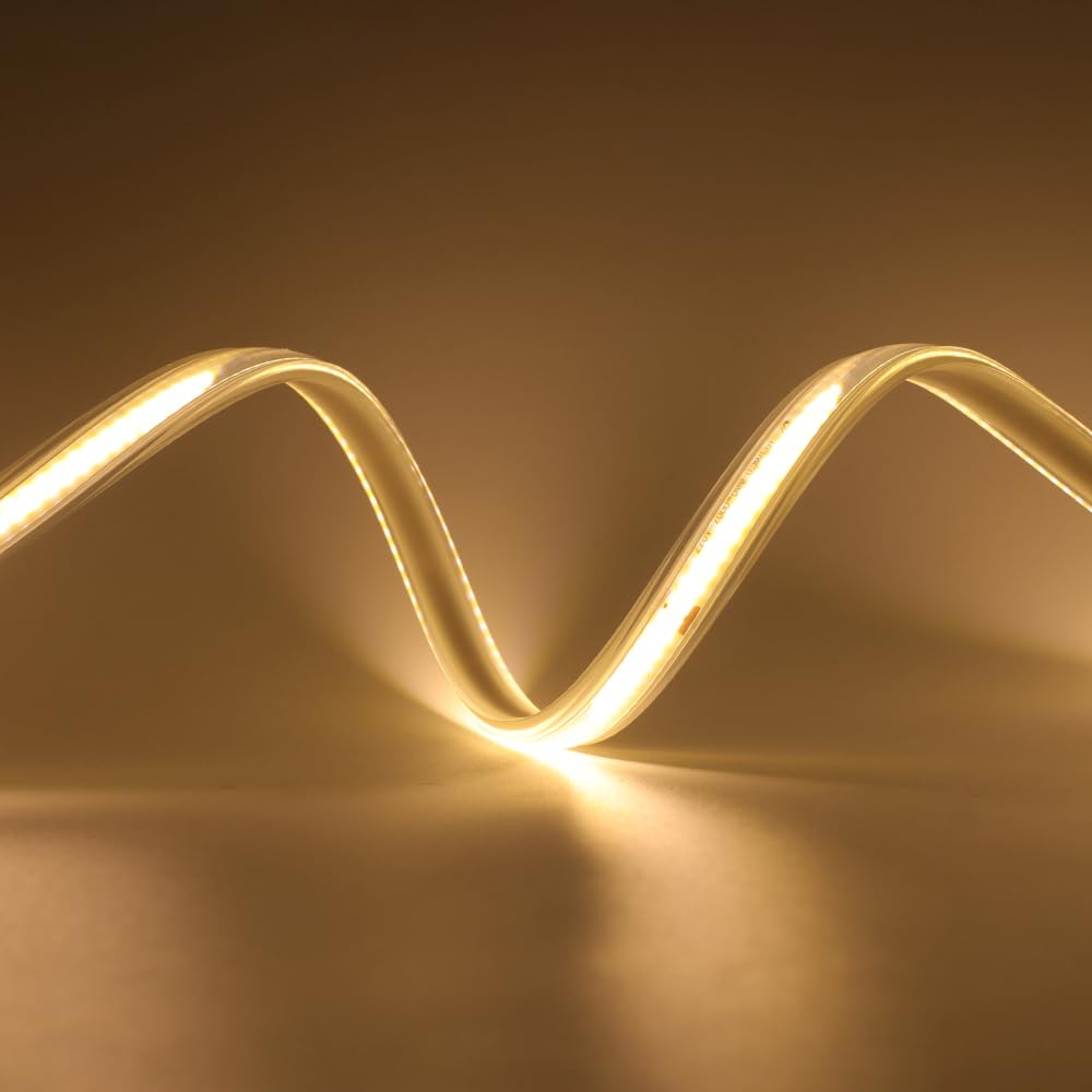 Tira LED neón COB 220V [20M，Blanco Cálido (3000-3500K)], IP65 impermeable flexible, 288 LEDs/m Tira LED FCOB cortable CRI85+, iluminación para dormitorio, cocina, sala de estar y tiendas