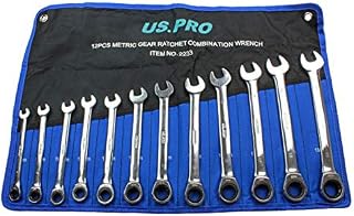 US PRO B2233 Professional Trade Quality 12 Piece Metric Combination Ratchet Spanner Set, 8-19mm