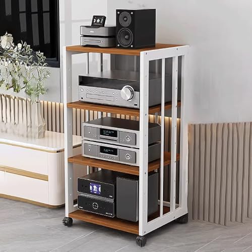 Meuble rack audiovisuel à roulettes : support multimédia robuste marron 4 tailles