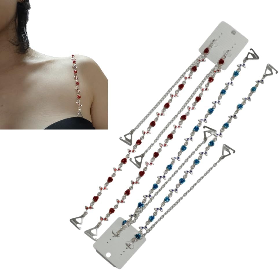 2 Pairs Rhinestone Rose Flower Bra Straps Adjustable Detachable Metal Shoulder Straps for Strapless Bras and Dresses