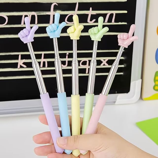 2Pcs Blue Purple Retractable Teachers Pointer Sticks Telescopic Finger Teachers Pointer for Classroom Presentation Whiteboard Extendable Hand Pointing